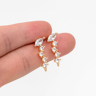 4pcs CZ Pave Irregular Earring Stud with Loop, 18K Gold plated Brass Ear Posts, Dainty Earring Findings (#GB-3619-A)