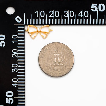 10pcs CZ Pave Gold Bow Knot Charm Connectors 10x19mm, Gold plated Brass, Hollow Bowknot Charms (#GB-2745-C)