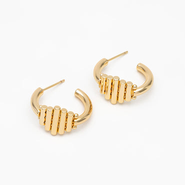4pcs Gold Plated Brass Bar Hoop Earrings: Geometric Huggie Earrings (GB-3612)