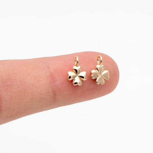 10pcs Gold Four Leaf Clover Charms 9x6mm, 18K Real Gold plated Brass, Clover Earring Pendants (GB-1762-F)