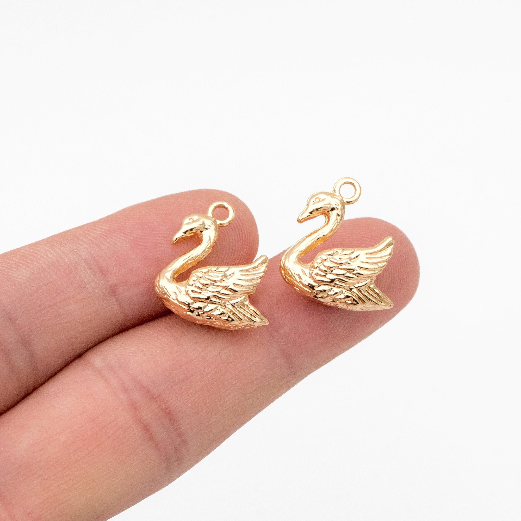 10pcs Gold/ Silver Swan Charm, Real Gold/ Rhodium plated Brass Bird Pendant, Earring Charm (GB-2691-G)