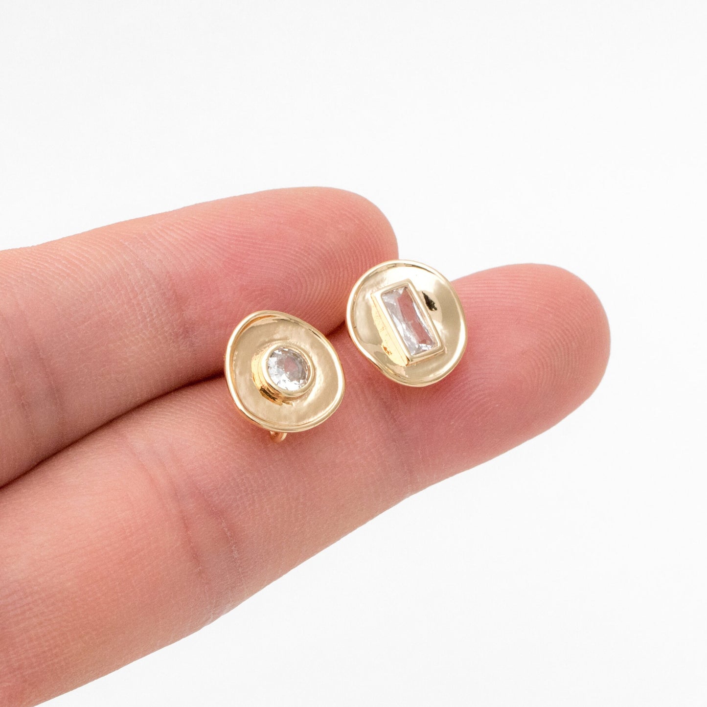4pcs CZ Pave Gold Round Ear Posts 11mm, 18K Gold plated Brass, Stud Earring Components (GB-3603)