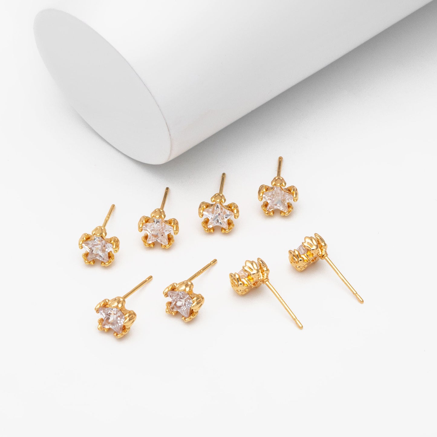 10pcs CZ Pave Star Ear Posts, Gold Plated Brass Stud Earrings, Jewelry Findings, Wholesale Supplies (GB-3041-O)