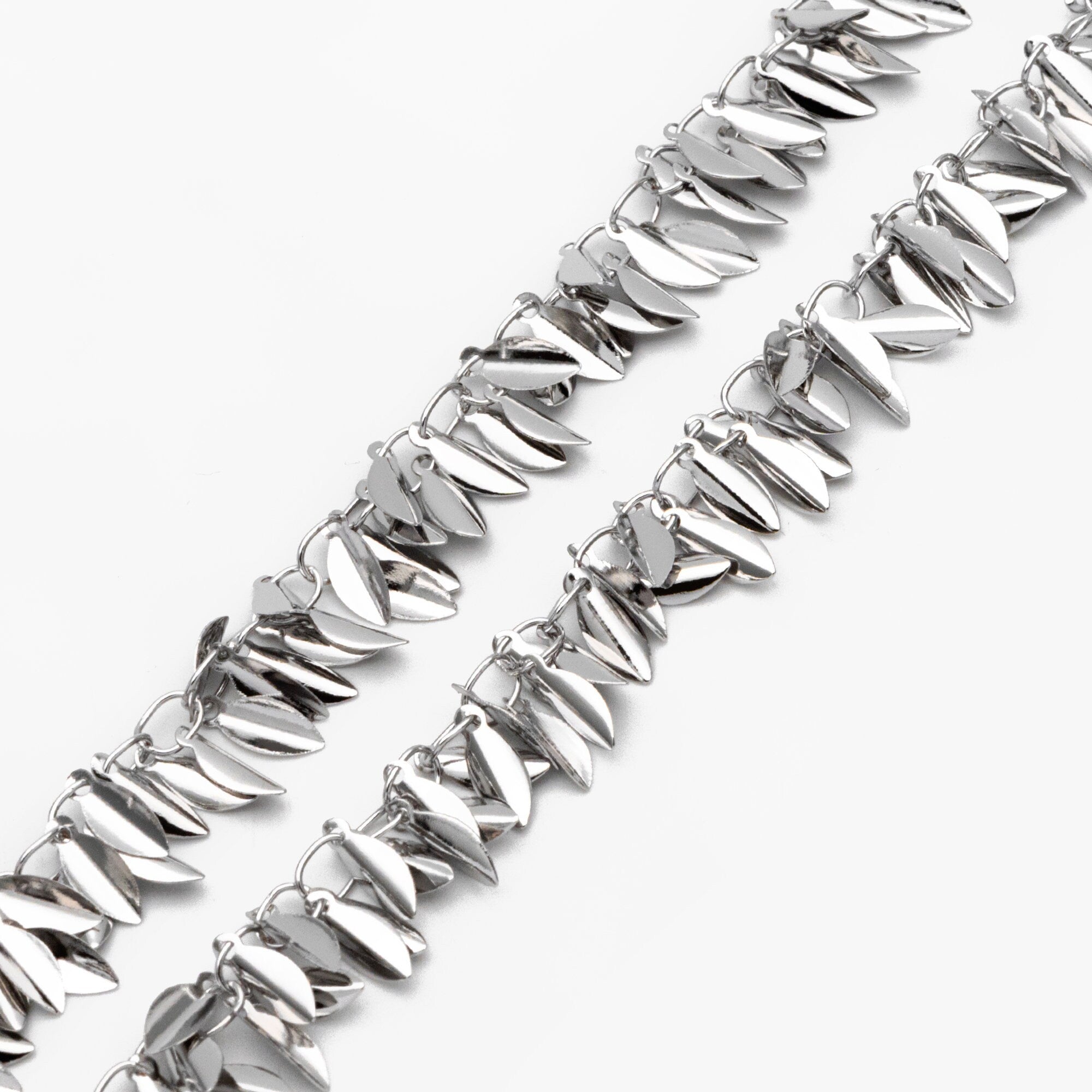 Gold/ Sliver Tone Leaf Chain, Real Gold/ Rhodium plated Brass, Designer Leaf Chain Wholesale (#LK-197)/ 1 Meter=3.3ft