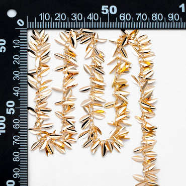Gold/ Sliver Tone Leaf Chain, Real Gold/ Rhodium plated Brass, Designer Leaf Chain Wholesale (#LK-197)/ 1 Meter=3.3ft