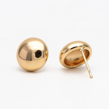 4pcs Gold Round Ear Post 13mm, 18K Gold plated Brass, Geometric Stud Earring Components (GB-3634)