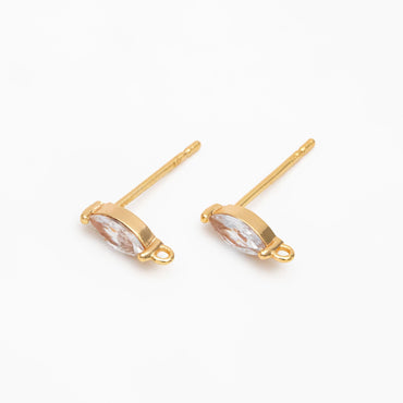 4pcs Gold Mini Marquise Ear Posts, Gold Plated Brass, Horse Eye Stud Earrings (GB-310-E)