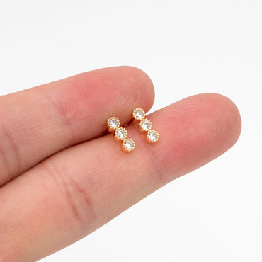 4pcs CZ Pave Bar Ear Posts, Real Gold Plated Brass Minimalist Stud Earrings (#GB-3671-D)