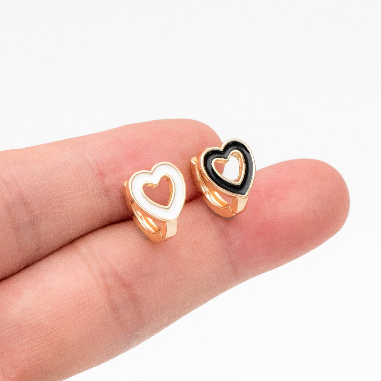 4pcs Gold Enamel Heart Hoop Earrings, 18K Gold plated Brass, Minimalist Huggie Earrings (GB-3839-D)