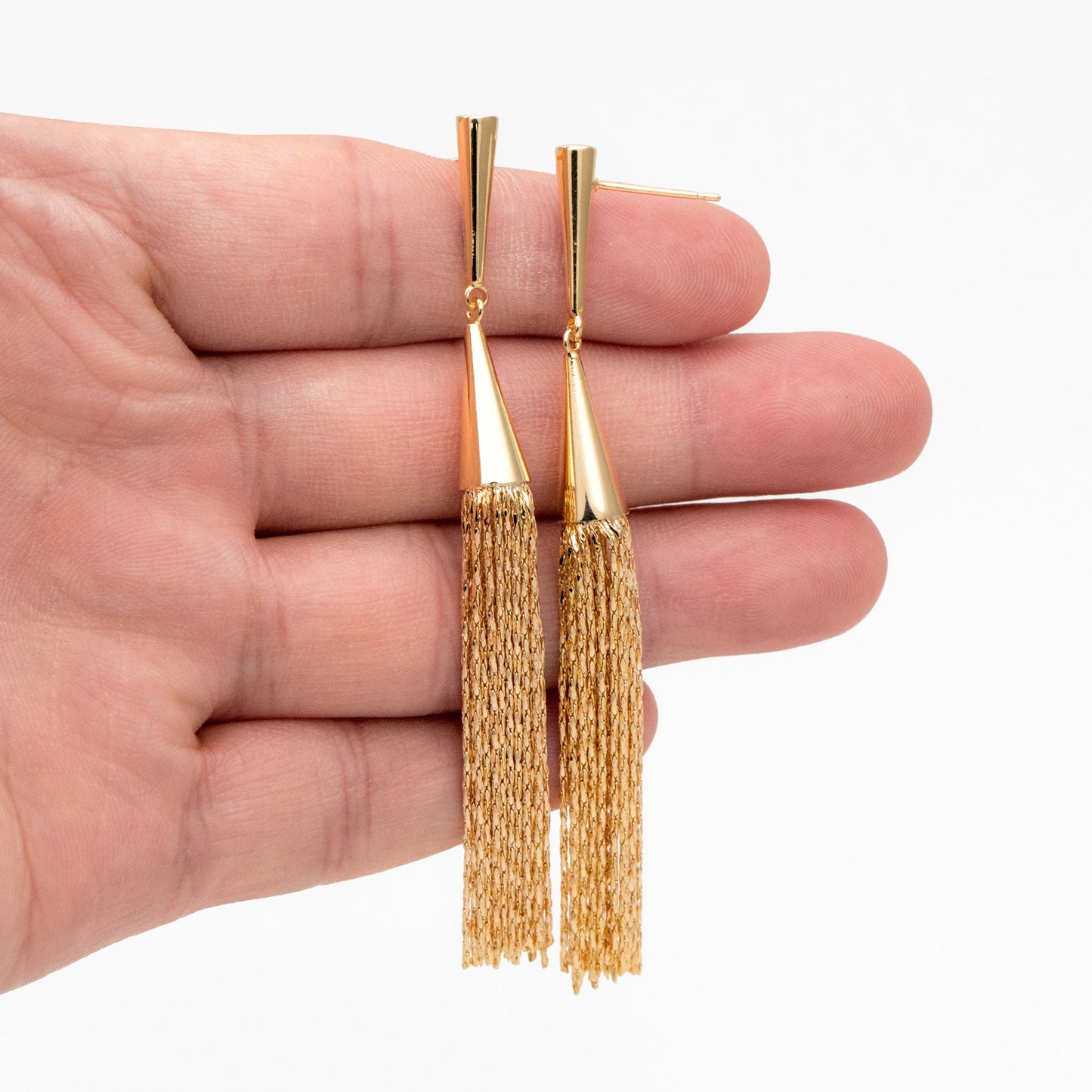 4pcs Gold Cone Tassel Earrings, Long Tassel Stud Earring, Gold Dangling Earrings, Dainty Earrings (GB-3652)