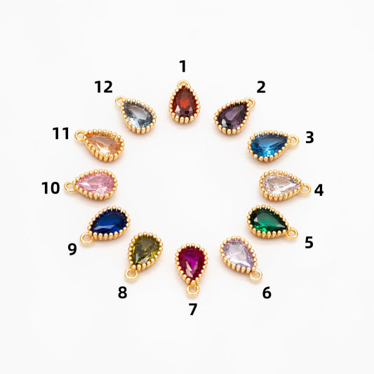 10pcs CZ Pave Teardrop Birthstone Charms 8x5mm, Gold Plated Brass Crystal Charms, Diy Jewelry Making Supplies (GB-3657)