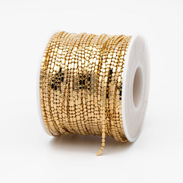 Gold plated Brass Beaded Chains 1.5mm, Craft Jewelry Chain (#LK-590)/ 1 Meter=3.3 ft