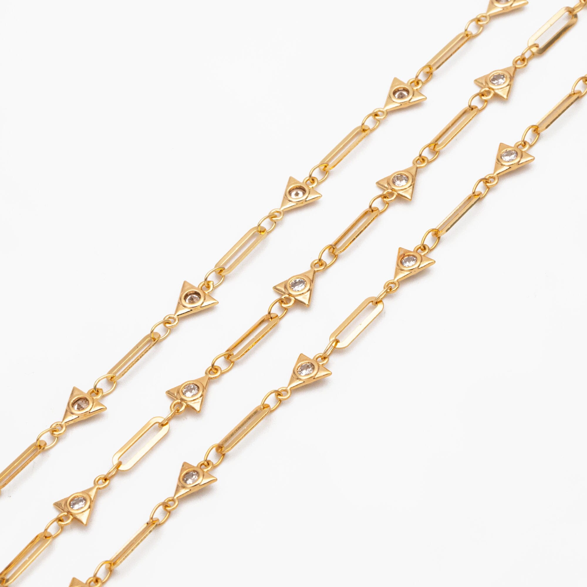 Gold CZ Pave Triangle Connector With Oval Hoop Chain, 18K Gold plated Brass Chain (#LK-589)/ 1 Meter=3.3 ft