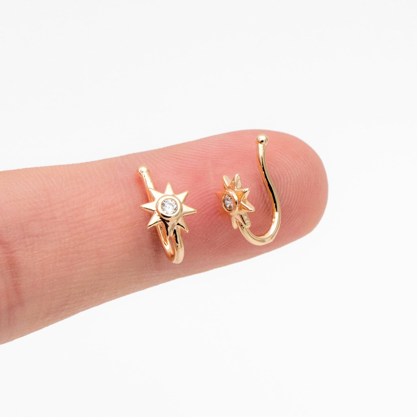 4pcs CZ Pave Gold Sun Nose Cuff, Non Piercing Nose Cuff, Gold plated Brass, Adjustable Fake Nose Rings, Dainty Nose Jewelry (GB-3709-E)