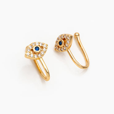 4pcs CZ Pave Gold Evil Eye Ear Cuff/ Nose Cuff, Non Piercing Nose Cuff,Adjustable Fake Nose Rings, Dainty Nose Jewelry (GB-3709-G)