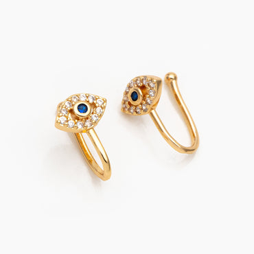 4pcs CZ Pave Gold Evil Eye Ear Cuff/ Nose Cuff, Non Piercing Nose Cuff,Adjustable Fake Nose Rings, Dainty Nose Jewelry (GB-3709-G)