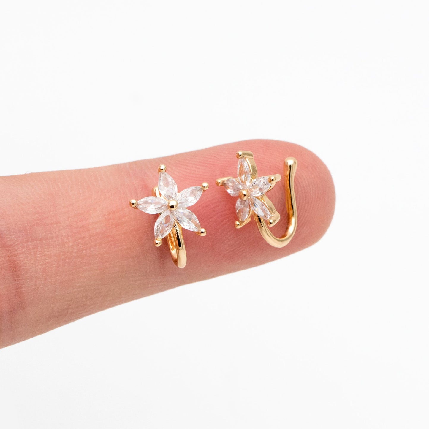 4pcs CZ Pave Gold Flower Nose Cuff, Non Piercing Nose Cuff, Gold plated Brass, Adjustable Fake Nose Rings, Dainty Nose Jewelry (GB-3709-H)