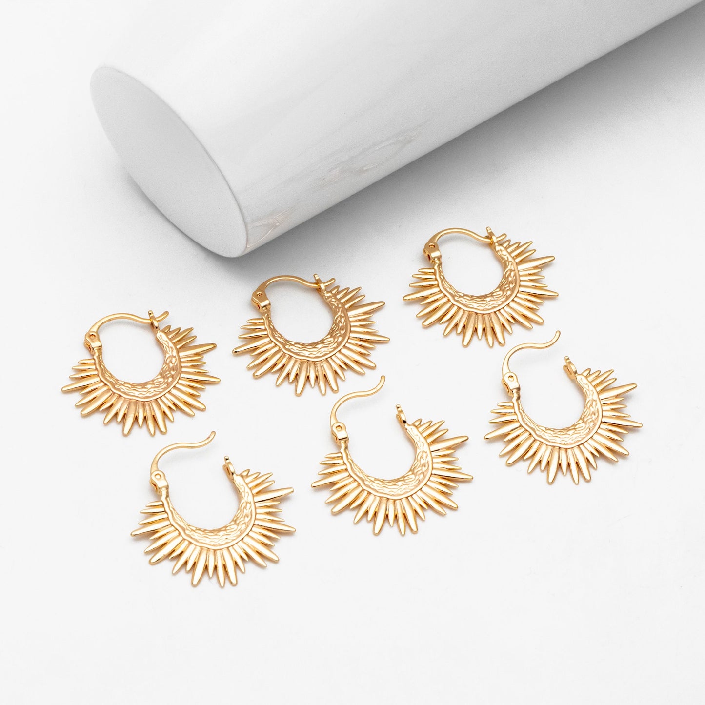 4pcs Gold/ Silver Sun Hoop Earrings, 18K Gold/ Rhodium plated Brass Sun Earrings, Earring Components (#GB-3716)