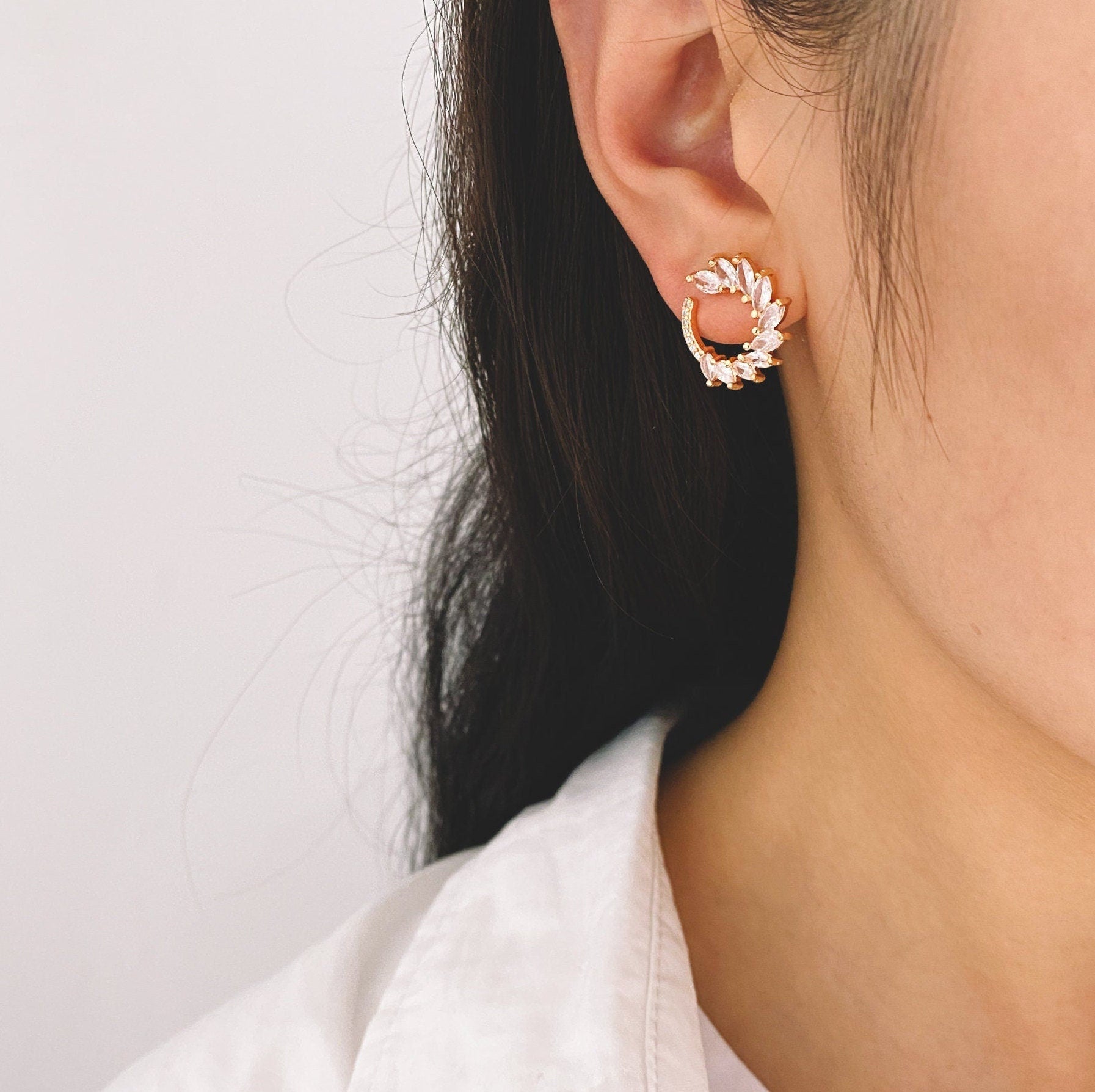 4pcs CZ Pave Garland Ear Posts, 18K Gold plated Brass, Flower Circle Stud Earrings (#GB-2129)