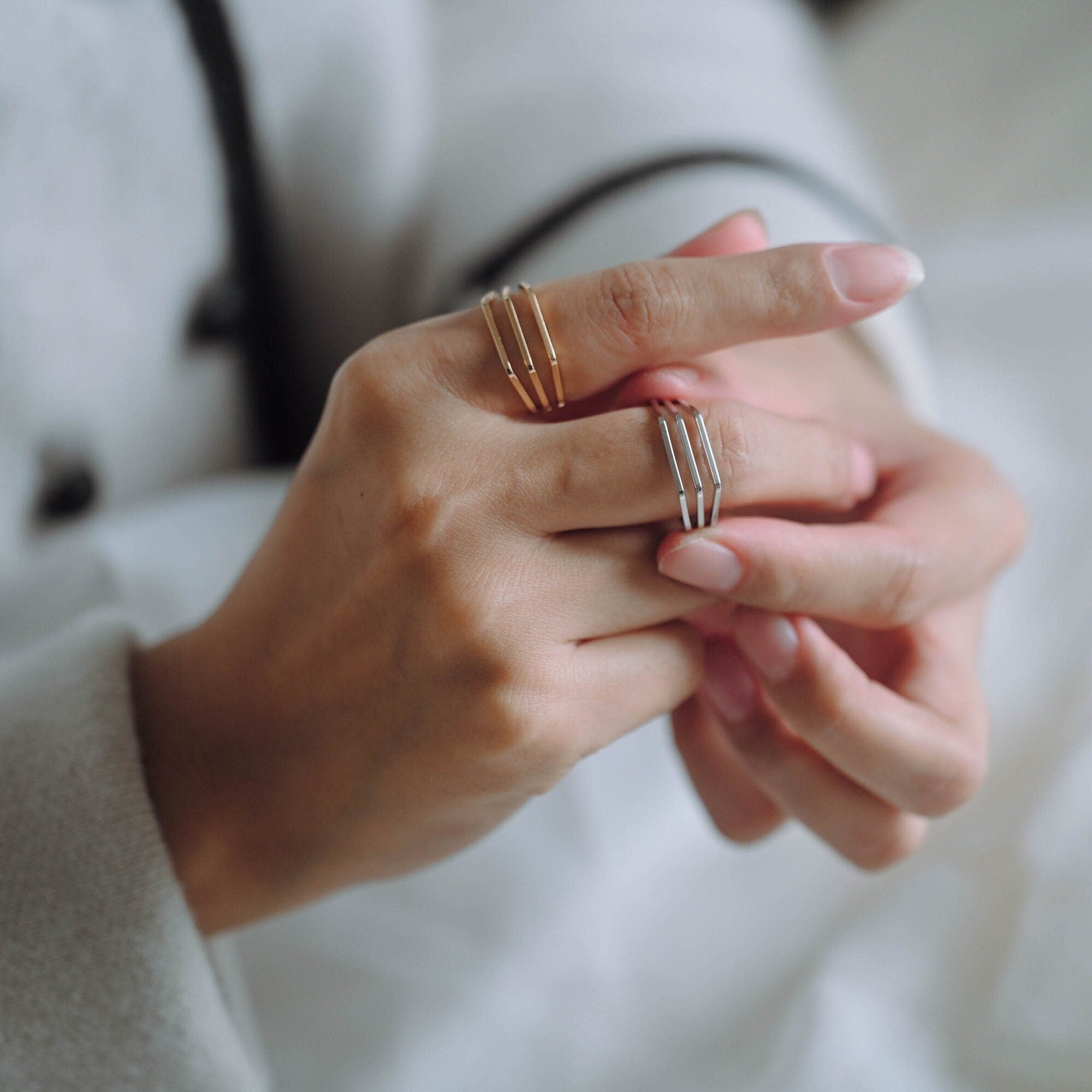 4pcs Gold Finger Rings, Adjustable Rings, Dainty Geometric Rings, 18K Gold Plated Brass, Minimalist Rings (#JZ-020-A)