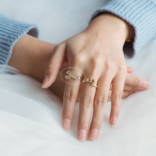 4pcs CZ Pave Gold Scissor Ring With Peg For Pearls Beads, Ring Finding (#JZ-038)