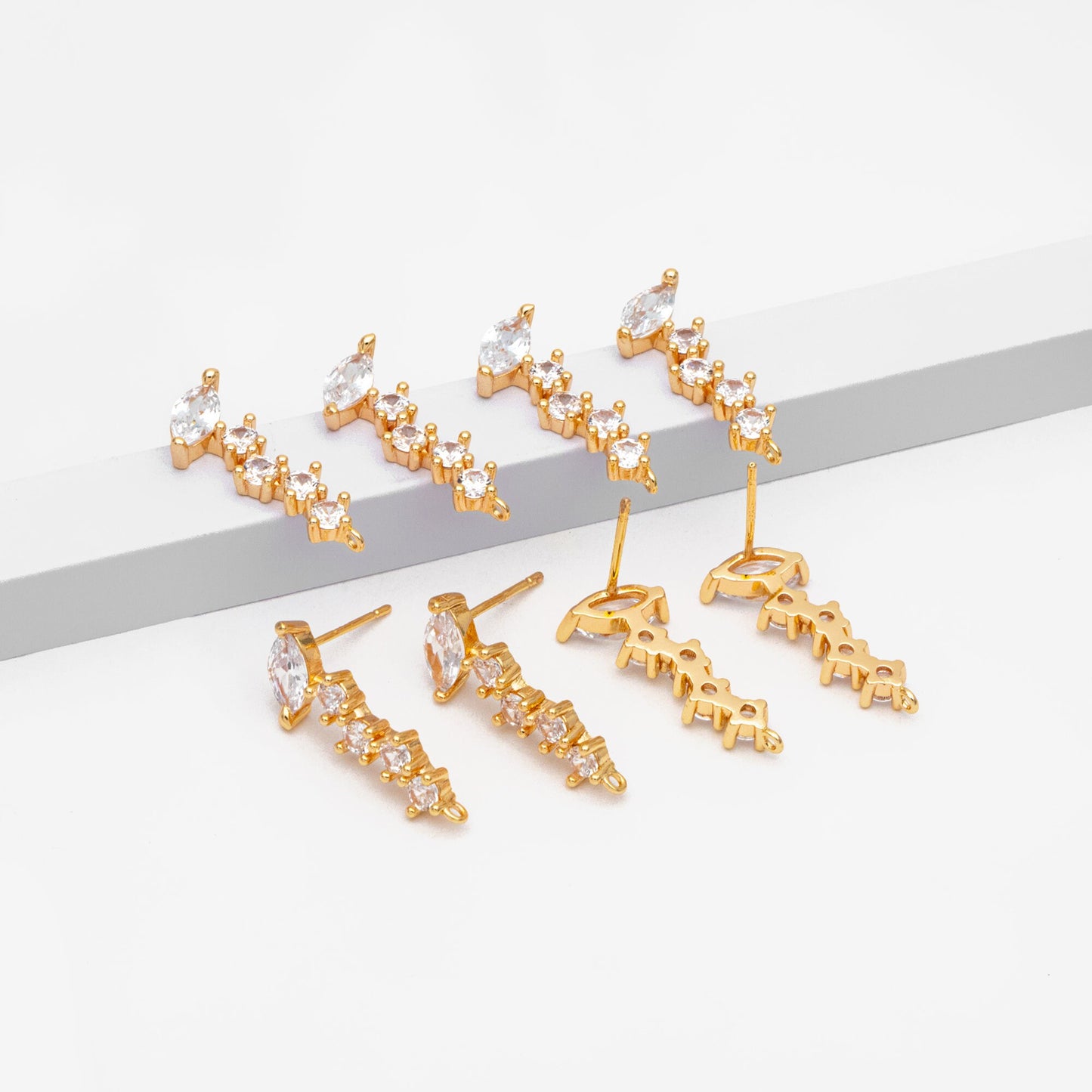 4pcs CZ Pave Irregular Earring Stud with Loop, 18K Gold plated Brass Ear Posts, Dainty Earring Findings (#GB-3619-A)