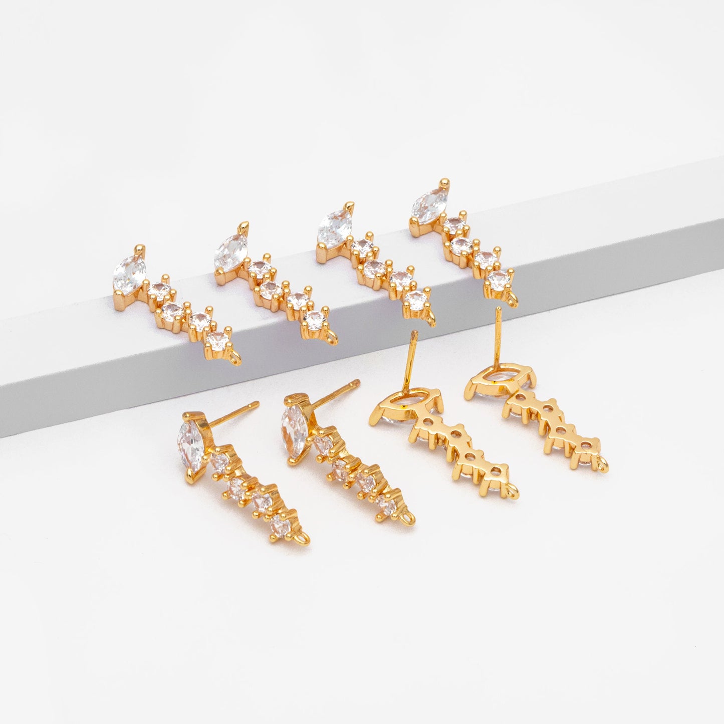 4pcs CZ Pave Irregular Earring Stud with Loop, 18K Gold plated Brass Ear Posts, Dainty Earring Findings (#GB-3619-A)