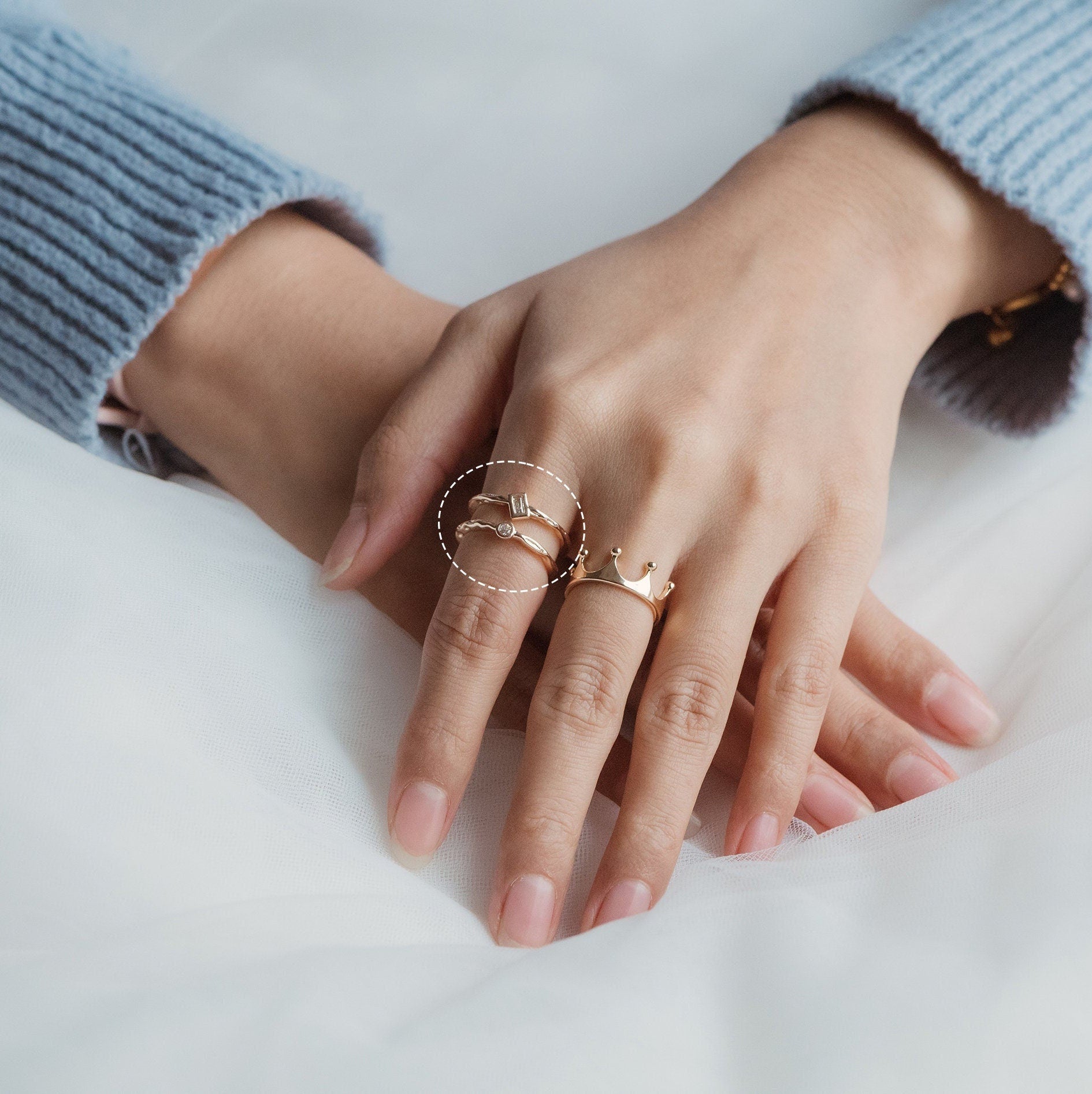 4pcs CZ Pave Double Band Gold Ring, Adjustable Ring, Minimalist Ring, Stacking Ring, Statement Ring (#JZ-027-F)