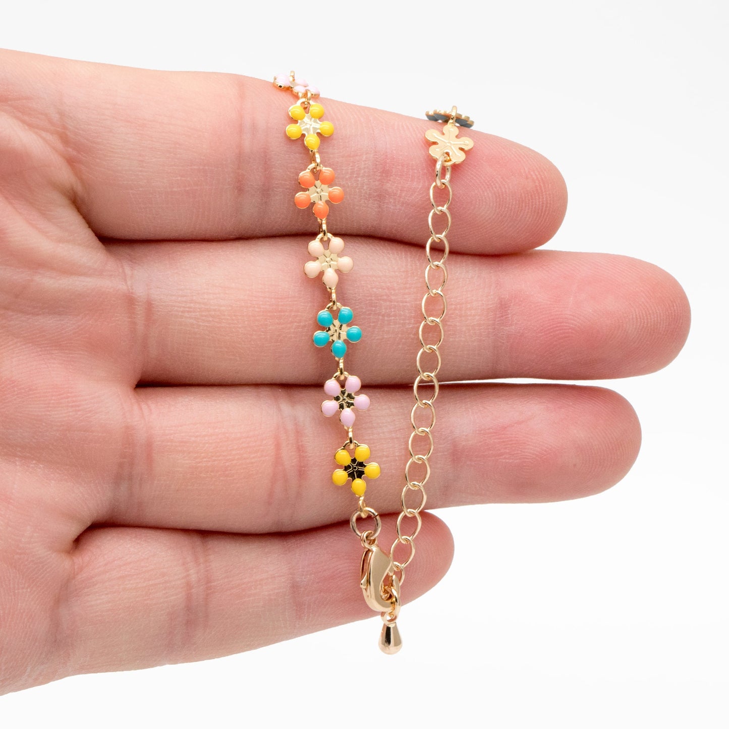 Enamel Flower Chain, Adjustable Bracelet/ Anklet/ Necklace with Extender Chain, Ready to Wear (#LK-581-6)