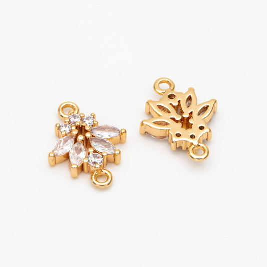 10pcs CZ Pave Gold Flower Charm Connectors 14mm, 18K Gold plated Brass Earring Connectors (GB-3670-E)