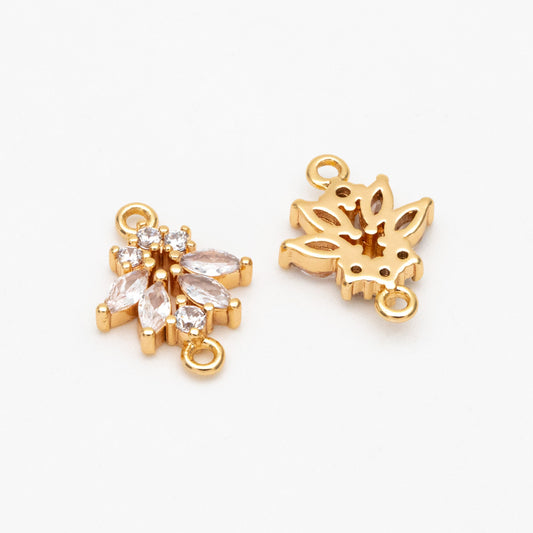 10pcs CZ Pave Gold Flower Charm Connectors 14mm, 18K Gold plated Brass Earring Connectors (GB-3670-E)