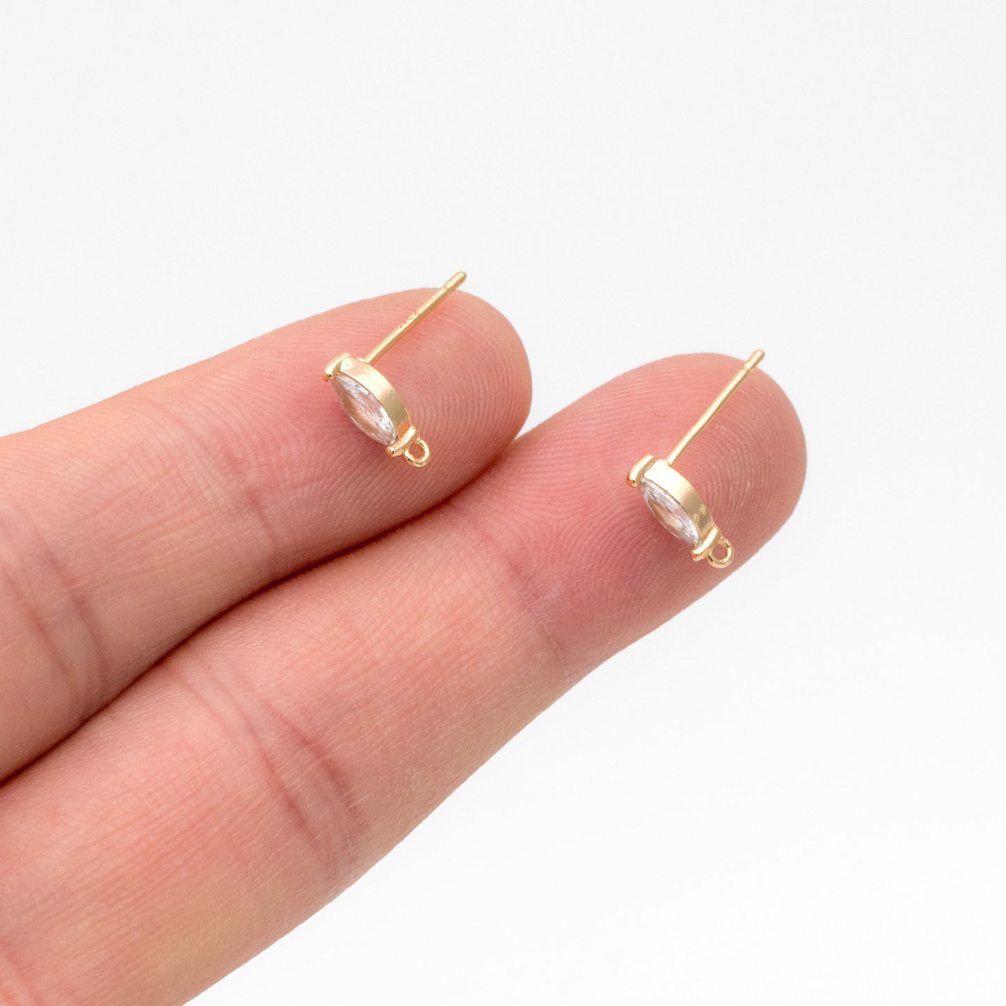 4pcs Gold Mini Marquise Ear Posts, Gold Plated Brass, Horse Eye Stud Earrings (GB-310-E)