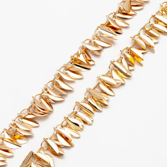 Gold/ Sliver Tone Leaf Chain, Real Gold/ Rhodium plated Brass, Designer Leaf Chain Wholesale (#LK-197)/ 1 Meter=3.3ft
