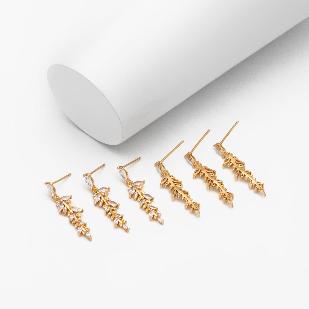 4pcs CZ Pave Gold Leaf Earring Posts, Gold Plated Brass, Leaf Dangle Earrings (GB-3690)