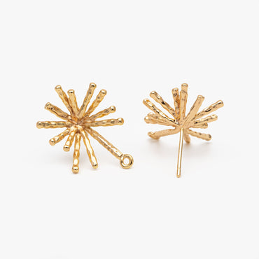 4pcs Gold/ Silver Fireworks Ear Posts with Loop, Gold/ Rhodium Plated Brass Stud Earrings, DIY Earring Findings (GB-3691)