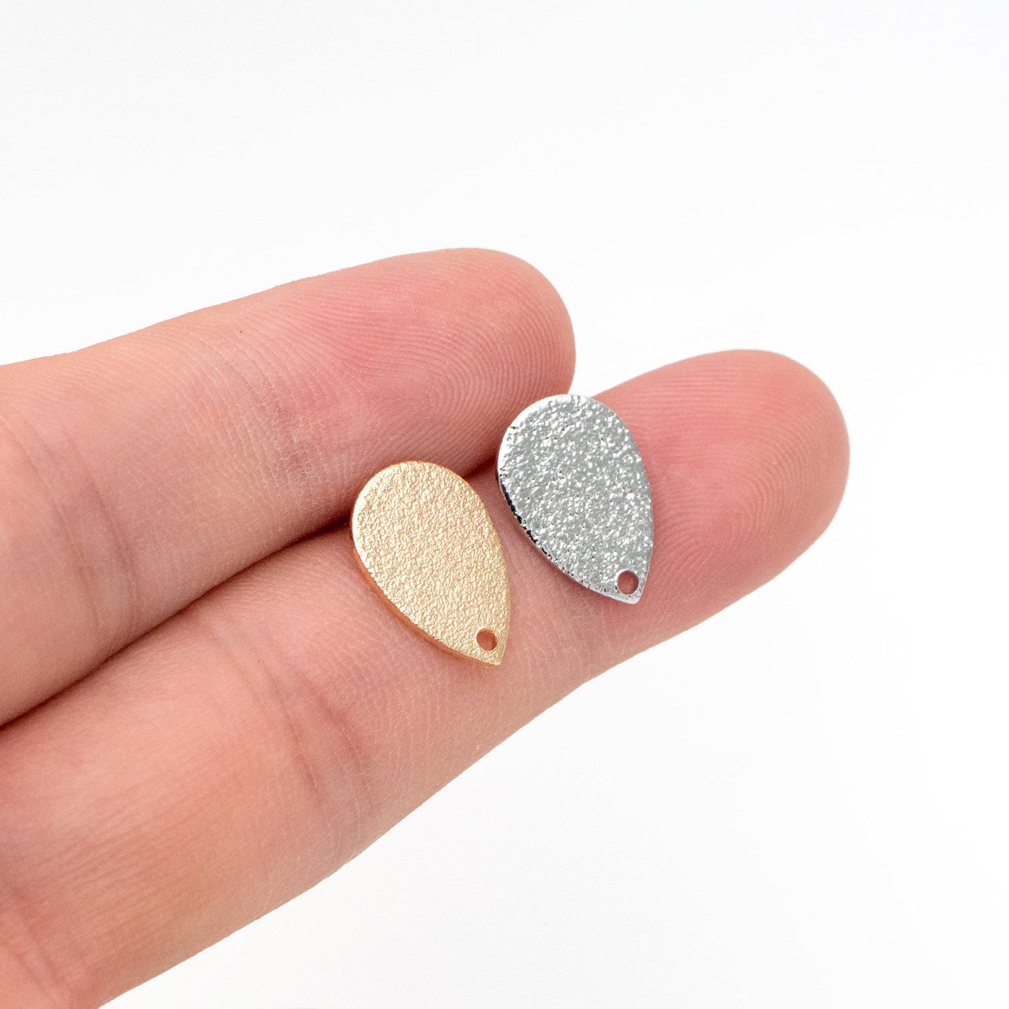 10pcs Gold/ Silver Teardrop Ear Posts 14x9mm, 18K Gold/ Rhodium Plated Brass, Geometric Disk Stud Earring Components (#GB-486)