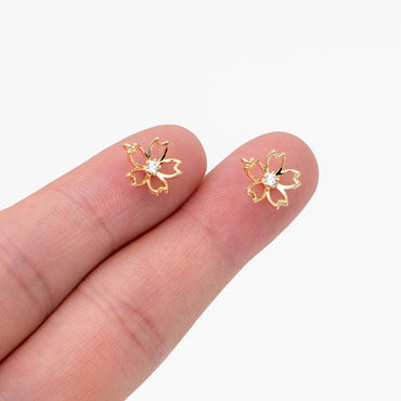 4pcs Gold CZ Flower Charms, 18K Gold plated Brass, Tiny Floral Pendants (GB-321-G)