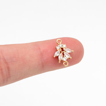 10pcs CZ Pave Gold Flower Charm Connectors 14mm, 18K Gold plated Brass Earring Connectors (GB-3670-E)