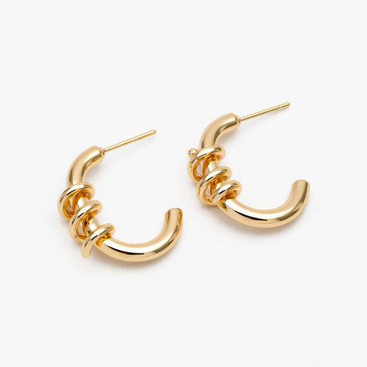 4pcs Gold C Shaped Wire Wrapped Earring Posts, Gold plated Brass, Minimalist Stud Earrings (GB-3703)