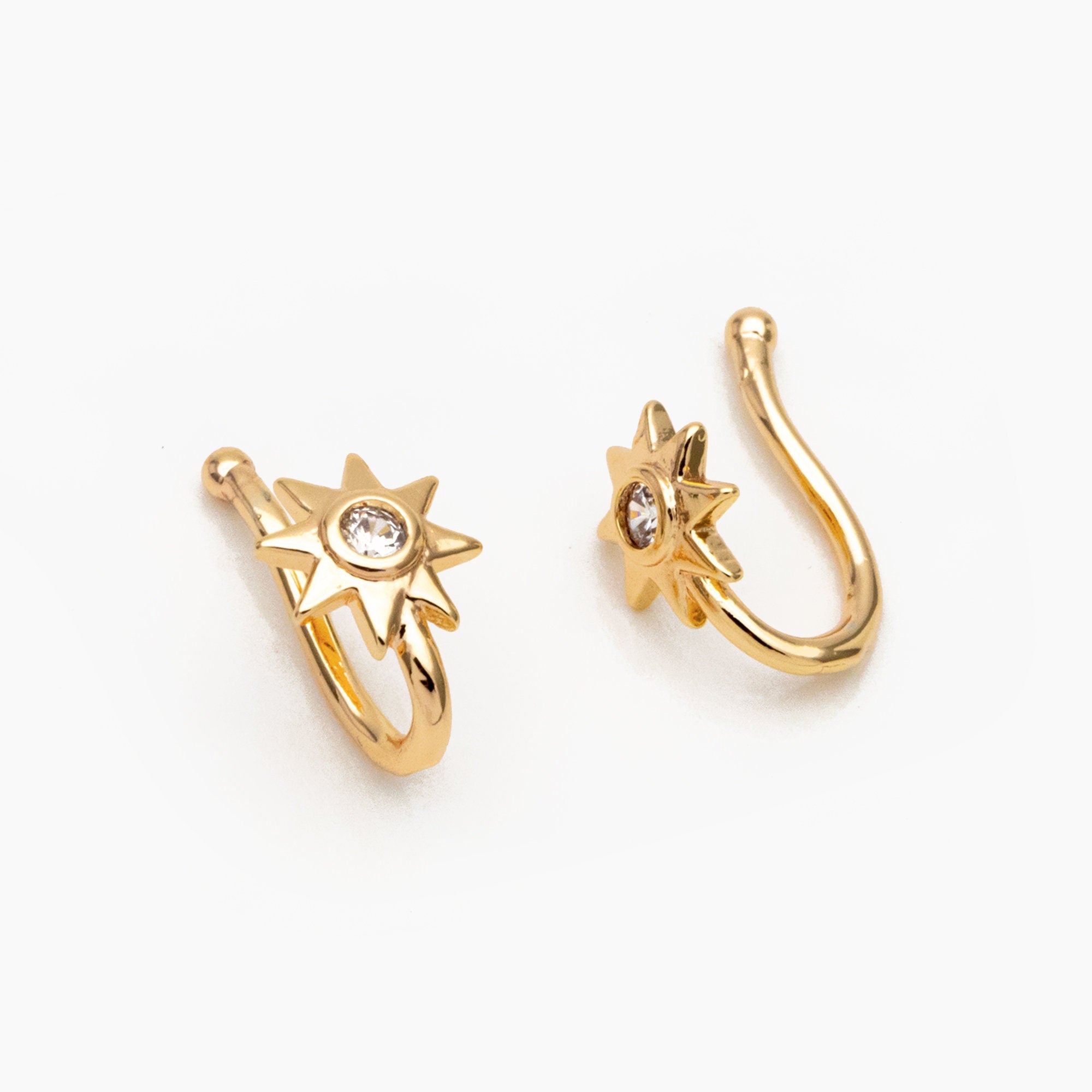 4pcs CZ Pave Gold Sun Nose Cuff, Non Piercing Nose Cuff, Gold plated Brass, Adjustable Fake Nose Rings, Dainty Nose Jewelry (GB-3709-E)