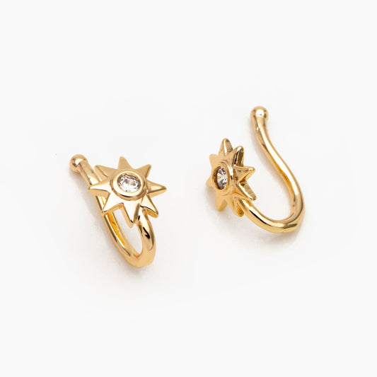 4pcs CZ Pave Gold Sun Nose Cuff, Non Piercing Nose Cuff, Gold plated Brass, Adjustable Fake Nose Rings, Dainty Nose Jewelry (GB-3709-E)