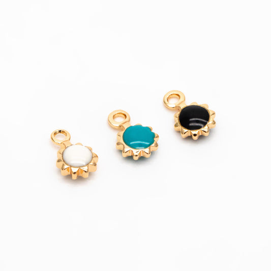 10pcs Gold Enamel Sun Charms 7x4mm, 18K Gold plated Brass, Tiny Sun Earring Charms (GB-3745)