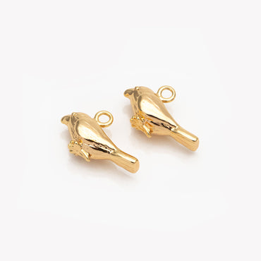 10pcs Gold Sparrow Charm, Real Gold plated Brass Bird Pendant, Earring Charm (GB-2691-A)