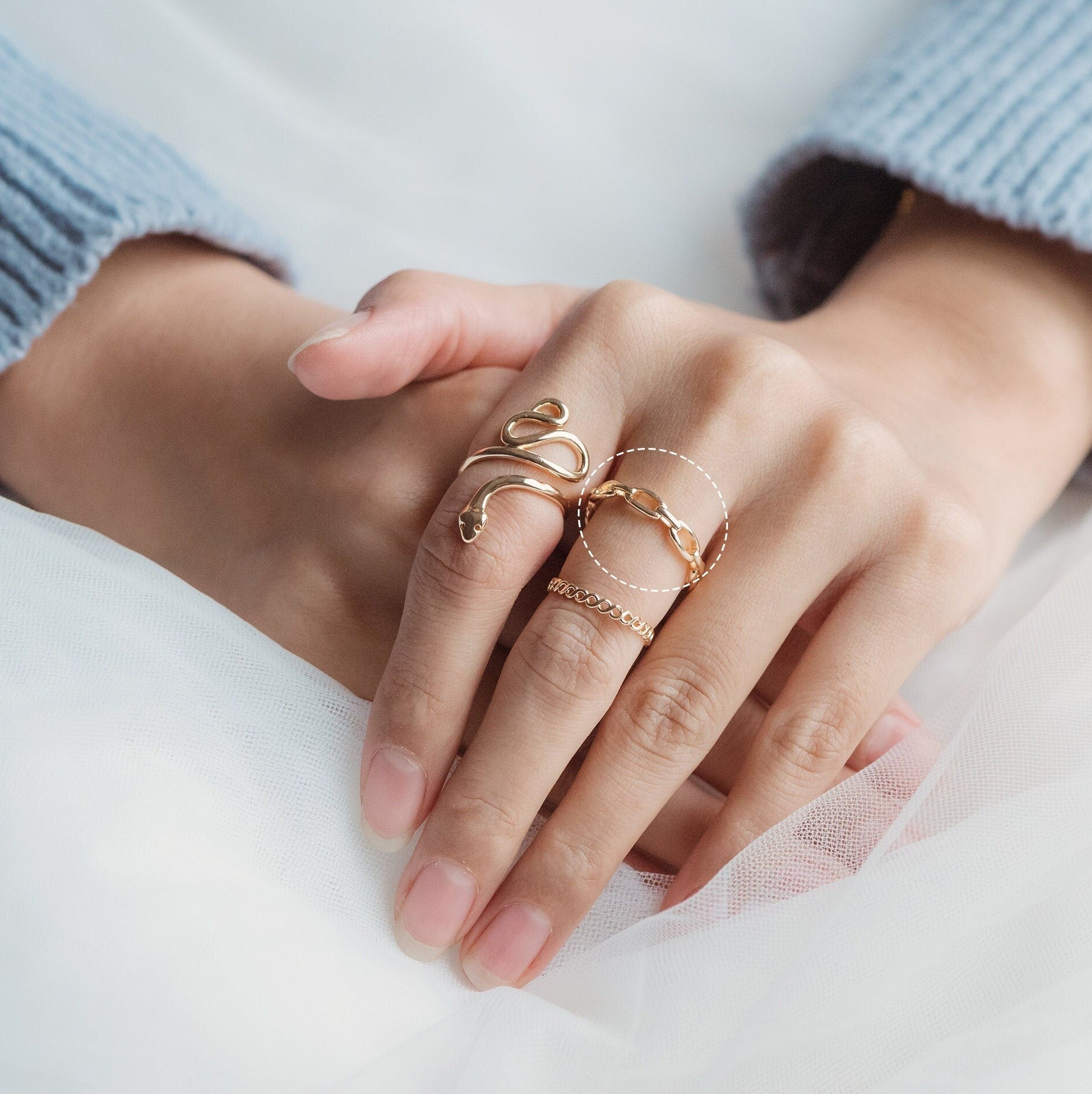 4pcs Gold/ Silver Chain Ring, Chain Ring, Adjustable Gold Ring, Dainty Rings, Adjustable Ring, Gold/ Rhodium Plated Rings (#JZ-037)