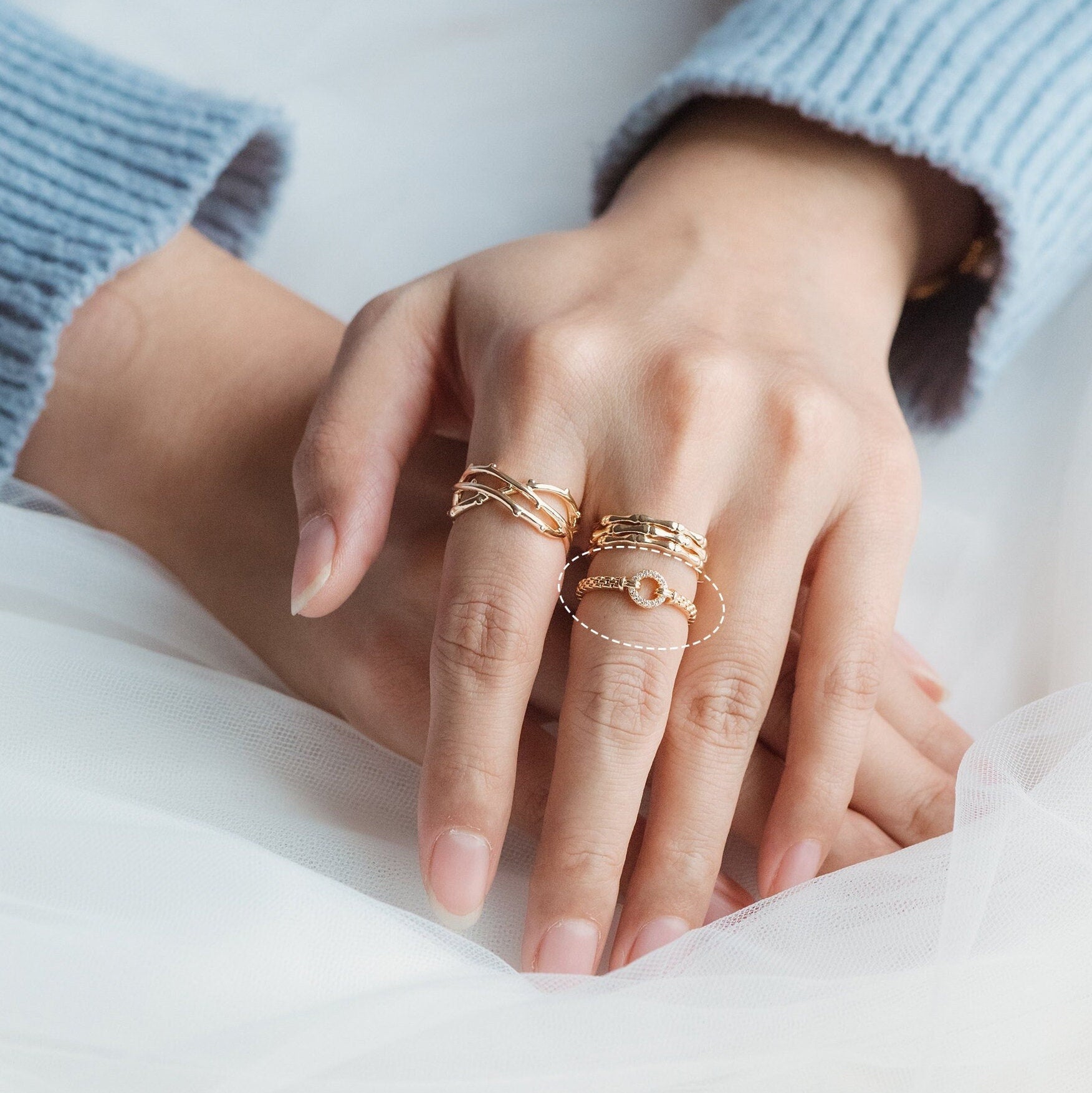 4pcs Open Circle CZ Ring, Pave CZ Round Ring, Round Crystal Ring, Dainty Stackable Ring for Women (#JZ-015-A)