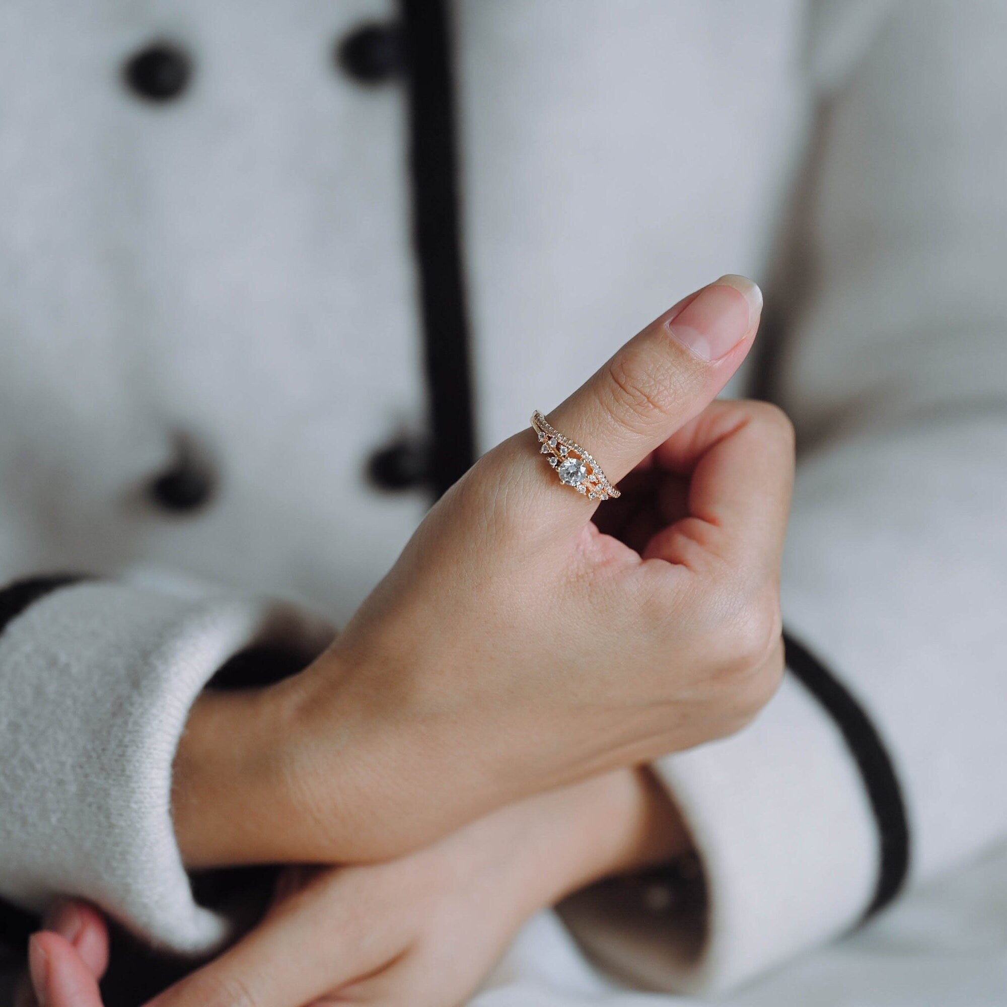 4pcs CZ Pave Gold Crown Rings, Princess Rings, Dainty Rings, Wedding Rings, Engagement Rings (GB-3575)