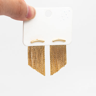 4pcs Gold Curved Bar Ear Post with Tassel Ear Back, 18K Gold plated Brass, Tassel Stud Earring, Dainty Dangling Earrings (GB-3763)