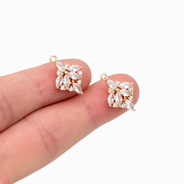 4pcs CZ pave Leaf Charms, 18K Gold plated Brass, Cubic Zirconia Leaf Pendants (GB-3579-C)