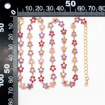 Gold plated Enamel Flower Chain, Finished Bracelet/ Anklet/ Necklace with Extender Chain, Ready to Wear (#LK-581-C)