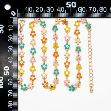 Enamel Flower Chain, Adjustable Bracelet/ Anklet/ Necklace with Extender Chain, Ready to Wear (#LK-581-6)